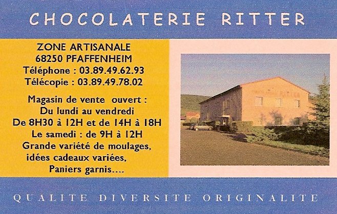 Carte de visite de la chocolaterie Ritter